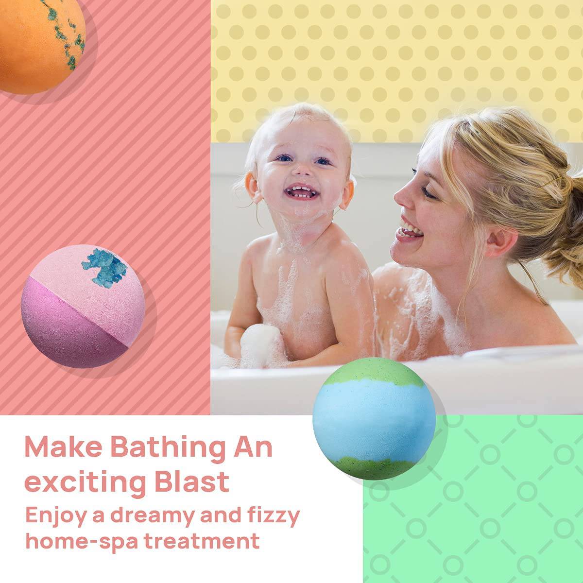 Lagunamoon - Set de regalo de bombas de baño - 6 bombas de ducha gaseosas orgánicas XXL hechas a mano con aceites esenciales + aceite de coco para hidratar la piel seca