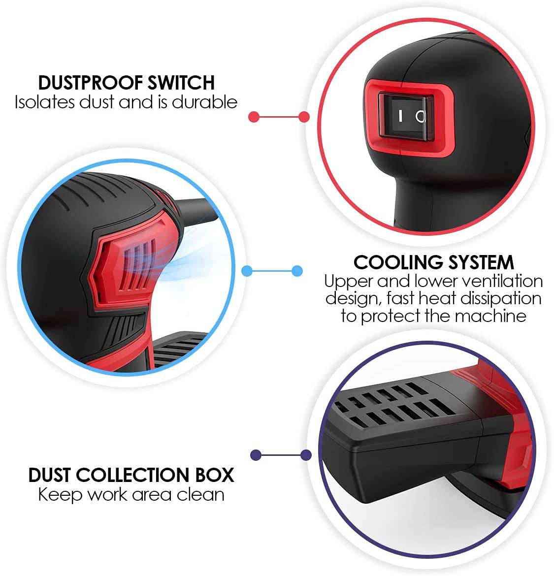 Vistreck - Lijadora de detalles, lijadora orbital aleatoria 12500OPM con 20 lijas, sistema de recolección de polvo, lijadora eléctrica compacta Multisander de 1.6 Amp para trabajos de bricolaje, acabado de muebles, decoración del hogar. - DIGVICE MX