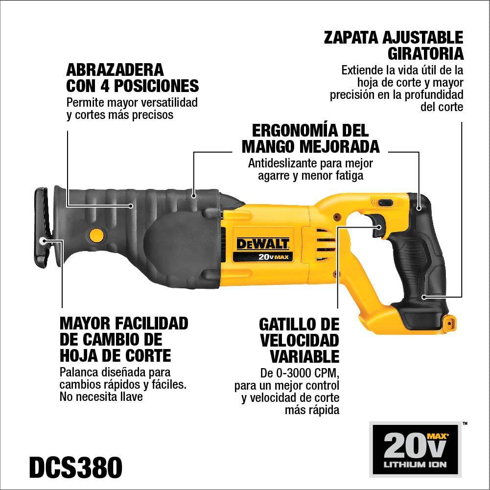 DEWALT 20V MAX* Sierra alternativa, solo herramienta (DCS380B) - DIGVICE MX