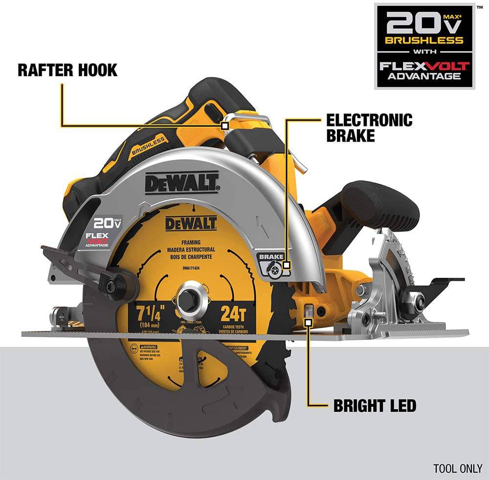 DEWALT FLEXVOLT ADVANTAGE 20V MAX* Sierra circular, 7-1/4 pulgadas, inalámbrica, solo herramienta (DCS573B) - DIGVICE MX