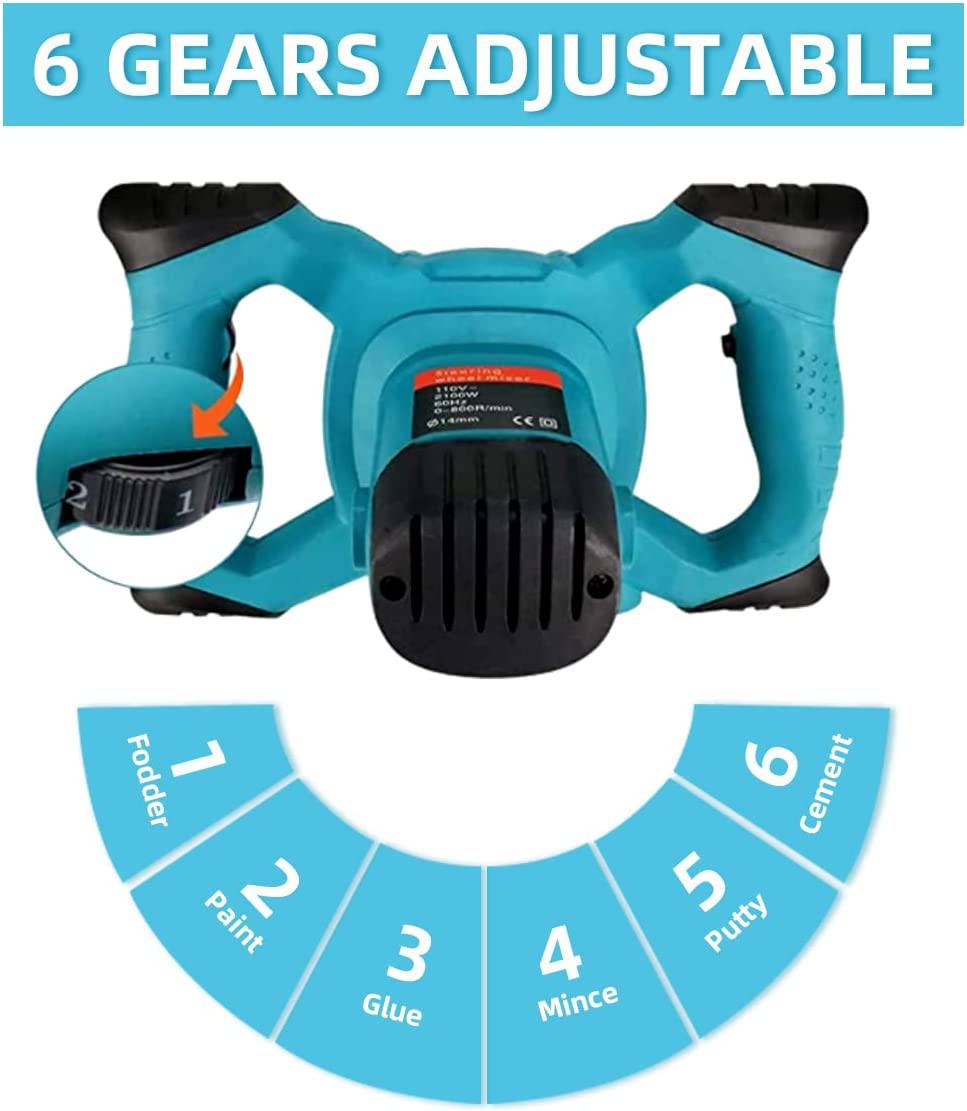 Mezclador de hormigón Maxgeen, mezclador de lodo eléctrico portátil de 2100 W para mezclar mortero, mezclador de pintura ajustable de 6 velocidades, mezclador de cemento de mano con guantes - DIGVICE MX