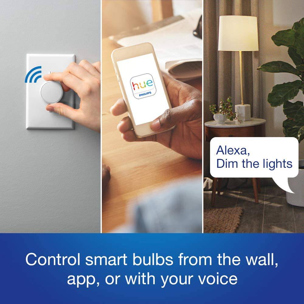 Lutron Interruptor de atenuación de bombilla inteligente Aurora | para bombillas inteligentes Philips Hue | Z3-1BRL-WH-L0 | Blanco - DIGVICE MX