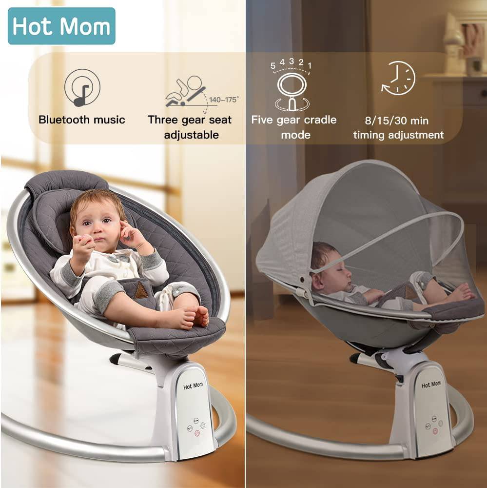 Hot Mom Baby Swing Bluetooth e inteligencia Timing Electric Baby Rocker Múltiples engranajes Ajuste del asiento Silla de bebé (Gris oscuro) - DIGVICE MX