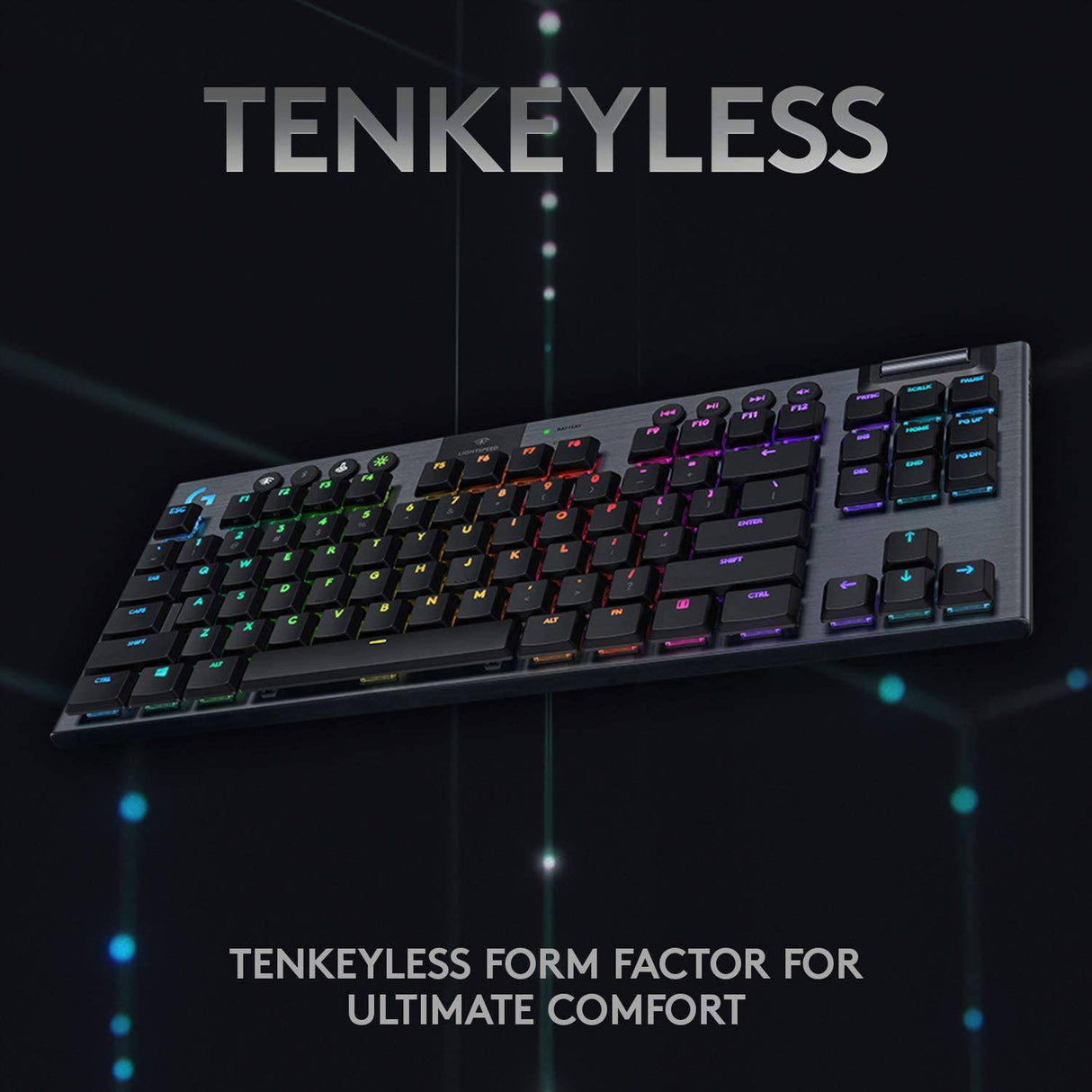 Logitech G915 TKL Tenkeyless Lightspeed Wireless RGB Teclado mecánico para juegos, opciones de interruptor de perfil bajo, LIGHTSYNC RGB, soporte inalámbrico avanzado y Bluetooth - Clicky, negro