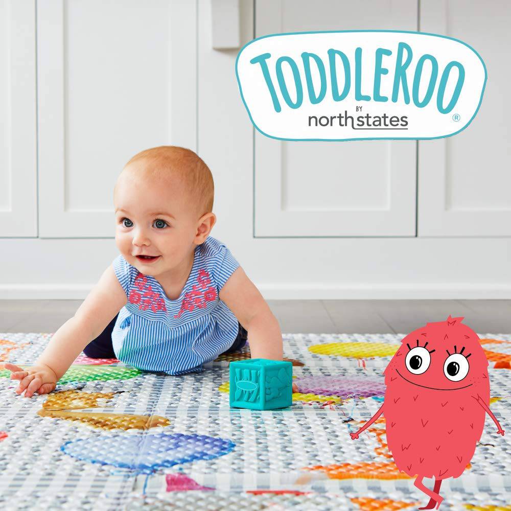 Alfombra de juego Toddleroo de North States de 71 x 71 pulgadas, diseñada para adaptarse a Superyards de 6 u 8 paneles. Casi 36 pies cuadrados de espacio de juego (personajes de Toddleroo, multicolor) - DIGVICE MX