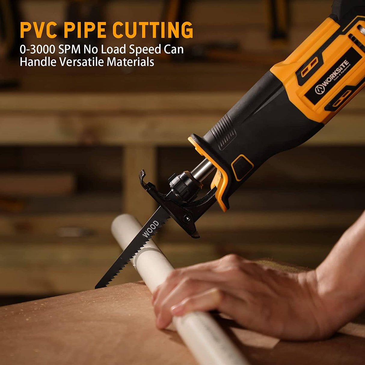 Sierra de sable de WORKSITE, inalámbrica de 20 V con batería de 2,0 Ah y cargador rápido de 1 hora, gatillo de velocidad variable de 0-3000 SPM, 6 hojas de sierra para corte de tuberías de madera/metal/PVC - DIGVICE MX