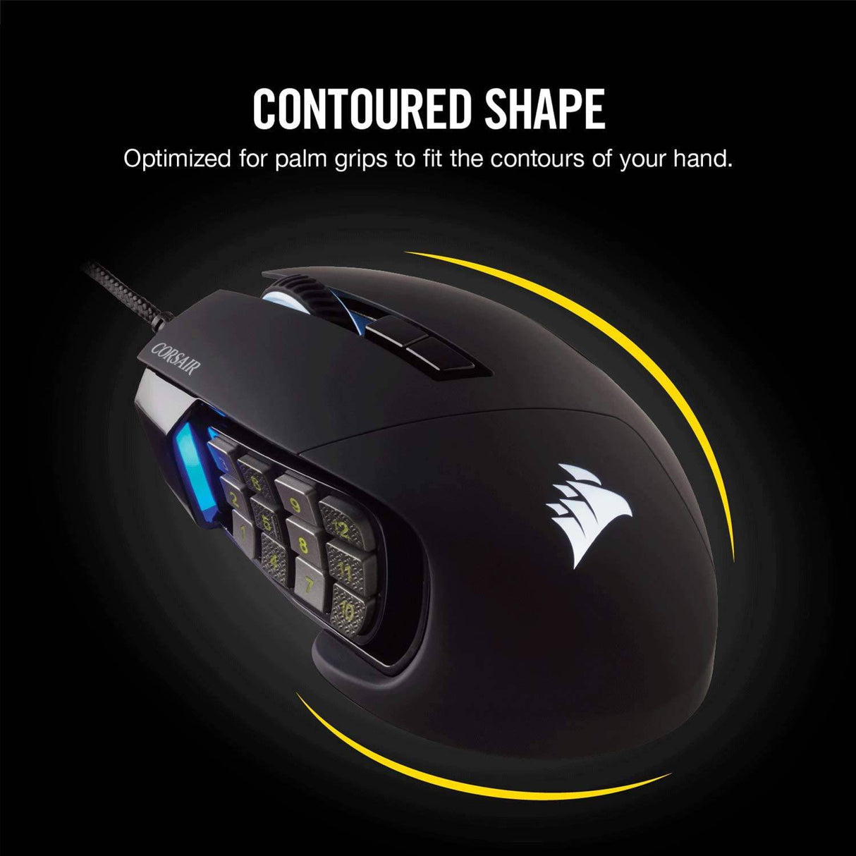 Corsair Scimitar Pro RGB - Ratón para juegos MMO - Sensor óptico de 16 000 DPI - 12 botones laterales programables - Negro