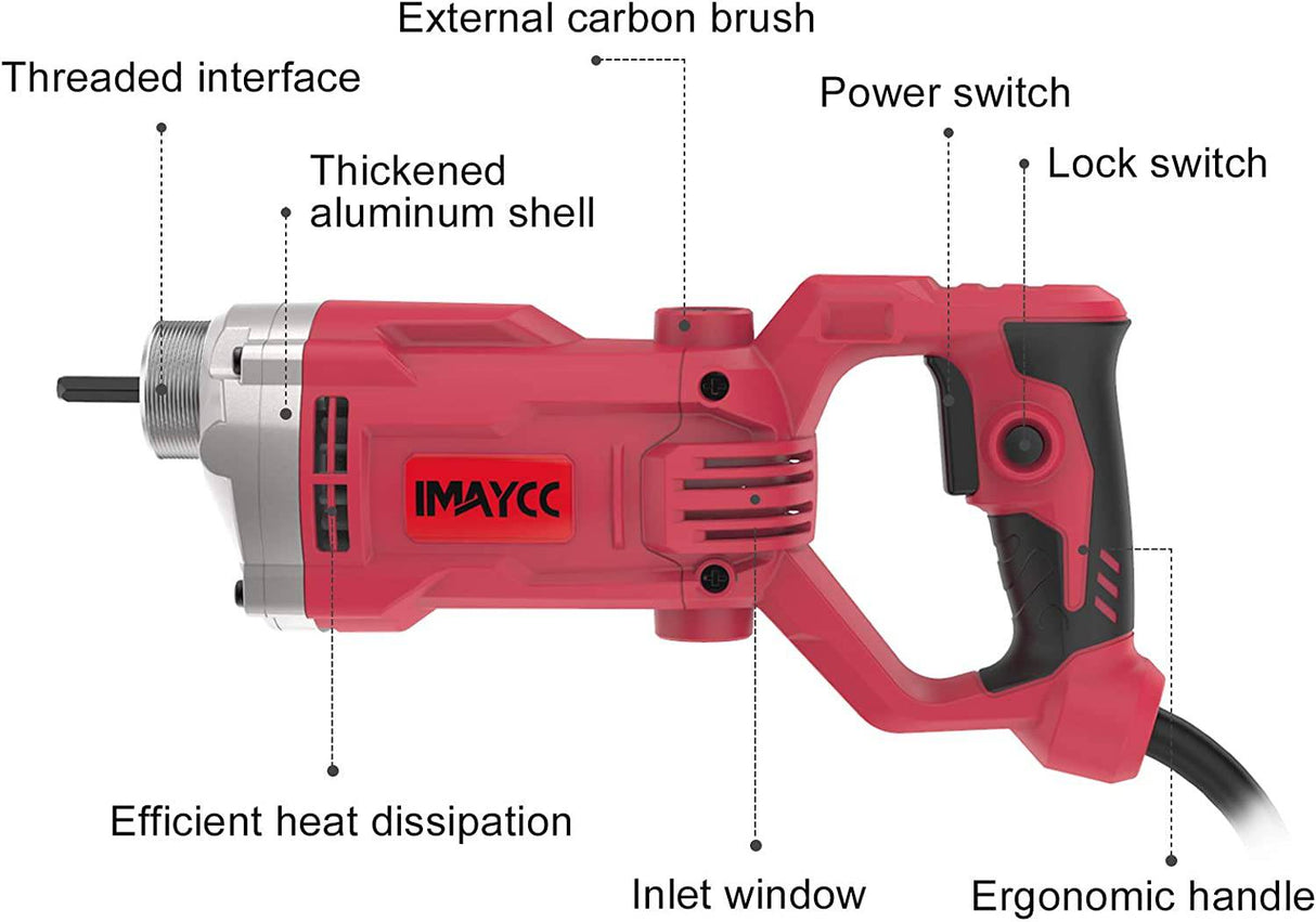 IMAYCC Vibrador de concreto, 1500W 110V Vibradores de concreto de potencia con herramientas de concreto de barra de eje de 6.6 FT / 2M, 14400 vibraciones por minuto Vibrador de concreto de mano Adecuado para varias construcciones de concreto - DIGVICE MX