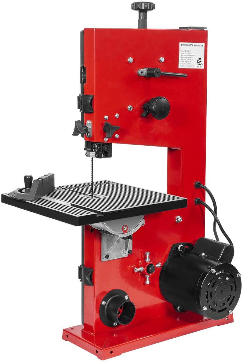 XtremepowerUS Sierra de cinta de banco profesional de 9 pulgadas con ángulo ajustable estacionario para carpintería, sierra de cinta de 2340 FPM con puerto para polvo, rojo - DIGVICE MX