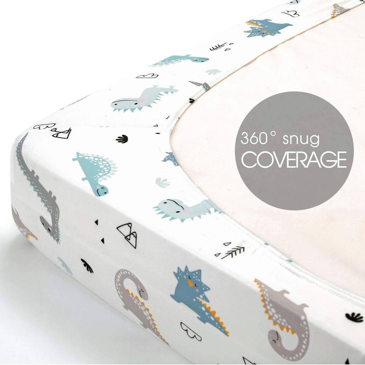 GRSSDER Stretch Ultra Soft Jersey Knit Pack n Play Juego de sábanas bajeras, paquete de 2. Sábanas portátiles/mini cunas Playards, dinosaurios felices para niñas y niños - DIGVICE MX