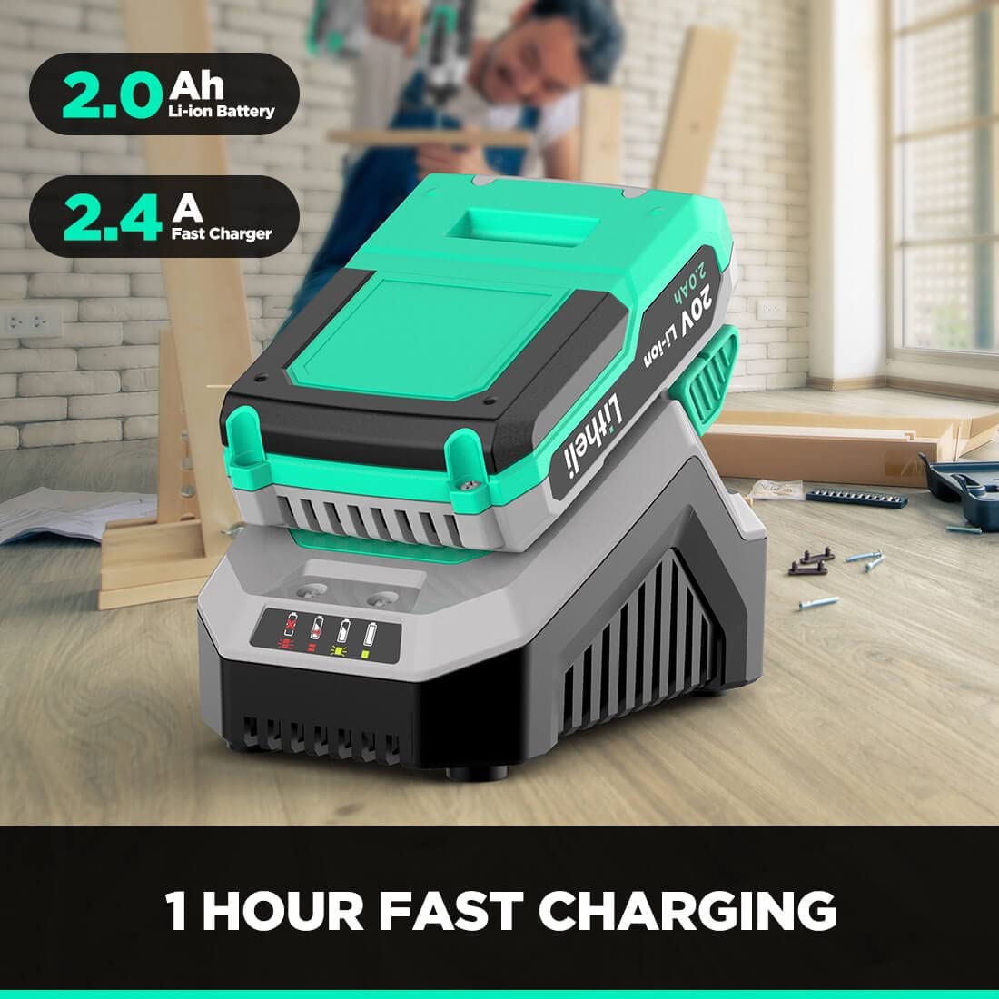 Litheli Controlador de impacto inalámbrico de 20 V, par de torsión de 1150 en libras, portabrocas hexagonales de liberación rápida de 1/4 pulgadas, 3 adaptadores de enchufe, 2 puntas de conductor, con batería de 2.0 Ah y cargador rápido de 1 hora - DIGVICE MX