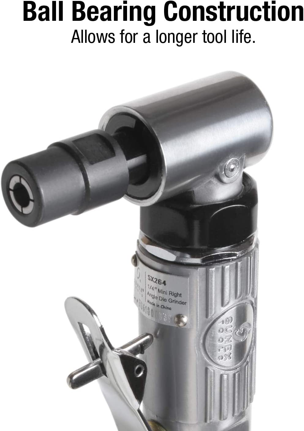 SUNEX TOOLS SX264K, kit de molinillo de aire de ángulo recto mini de 1/4 pulgadas con regulador de velocidad, acelerador de seguridad, construcción de rodamientos de bolas y estuche de almacenamiento, 20000 RPM - DIGVICE MX