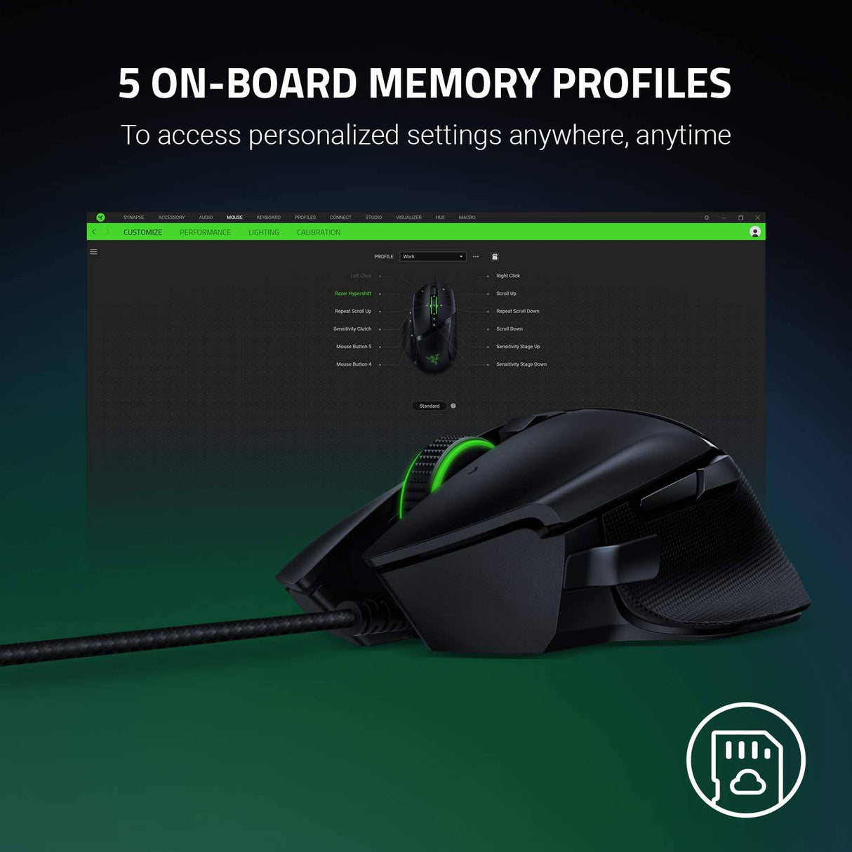 Razer Basilisk v2 - Ratón para juegos con cable: sensor óptico de 20 000 ppp, interruptor de mouse para juegos más rápido, iluminación Chroma RGB, 11 botones programables, negro clásico