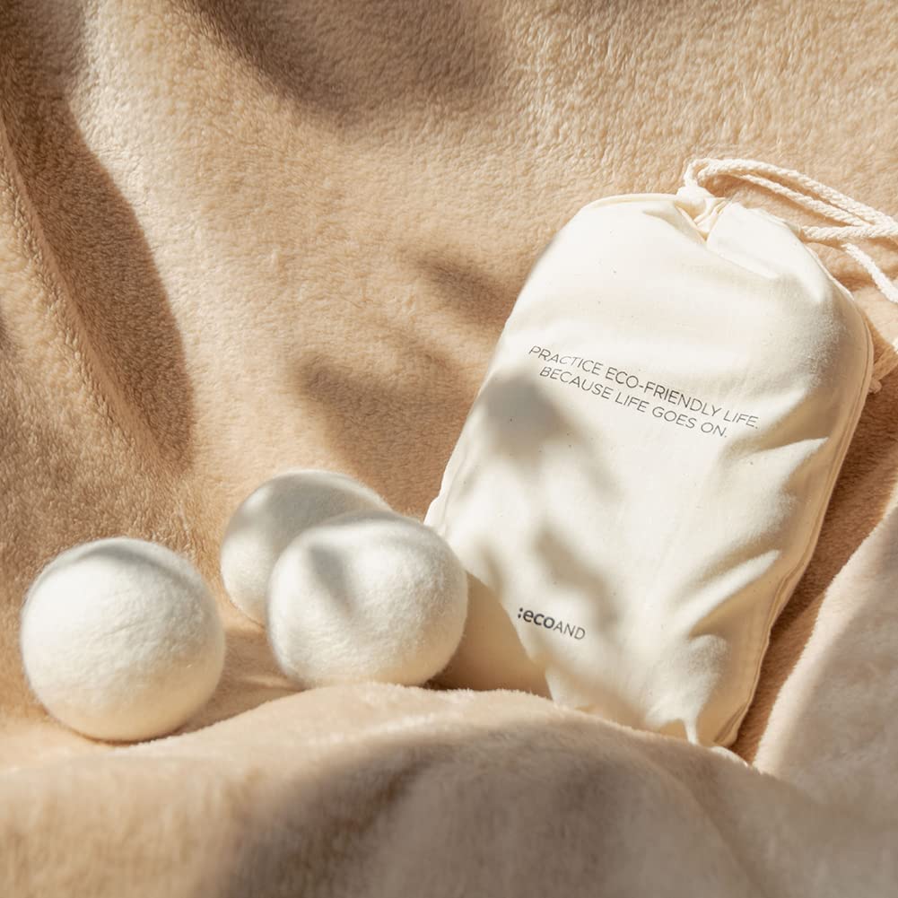 ECOAND Bolas de secadora de lana, paquete de 6, reutilizables y orgánicas para ropa de bebé y lavandería, suavizante de secado antiarrugas y antiestático que captura pelusas y evita que se enreden, ahorro de energía (6 piezas) - DIGVICE MX