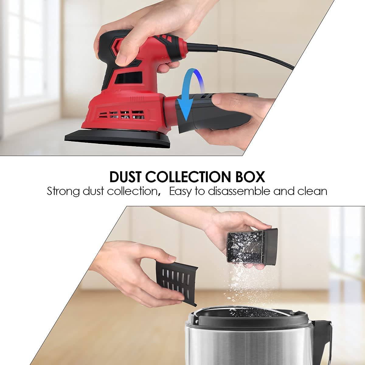 Vistreck - Lijadora de detalles, lijadora orbital aleatoria 12500OPM con 20 lijas, sistema de recolección de polvo, lijadora eléctrica compacta Multisander de 1.6 Amp para trabajos de bricolaje, acabado de muebles, decoración del hogar. - DIGVICE MX