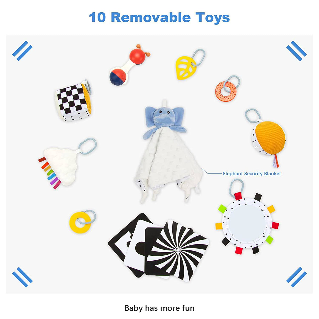 SYNPOS Baby Gym Play Mat, Baby Play Mat con 10 juguetes para el desarrollo de habilidades sensoriales y motoras, Baby Gym Activity Mat con manta de seguridad de elefante, Rainbow Play Mat - DIGVICE MX