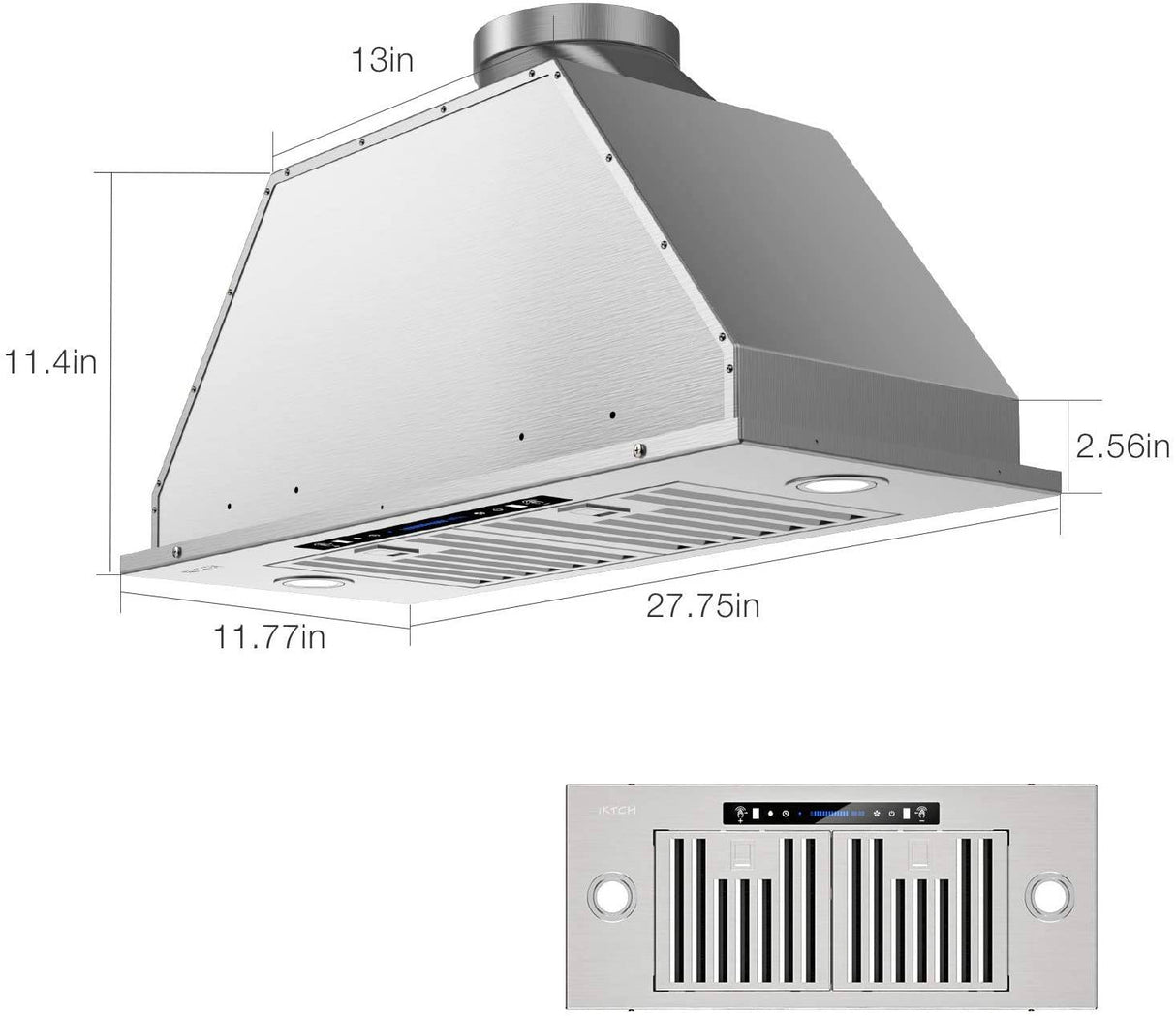 IKTCH campana extractora integrada/insertada de 30 pulgadas, 900 CFM, conducto convertible sin conductos, campana de ventilación de cocina de acero inoxidable con detección de gestos de 4 velocidades y panel de control táctil (IKB01-30) - DIGVICE MX