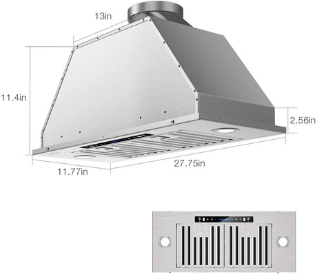 IKTCH campana extractora integrada/insertada de 30 pulgadas, 900 CFM, conducto convertible sin conductos, campana de ventilación de cocina de acero inoxidable con detección de gestos de 4 velocidades y panel de control táctil (IKB01-30) - DIGVICE MX