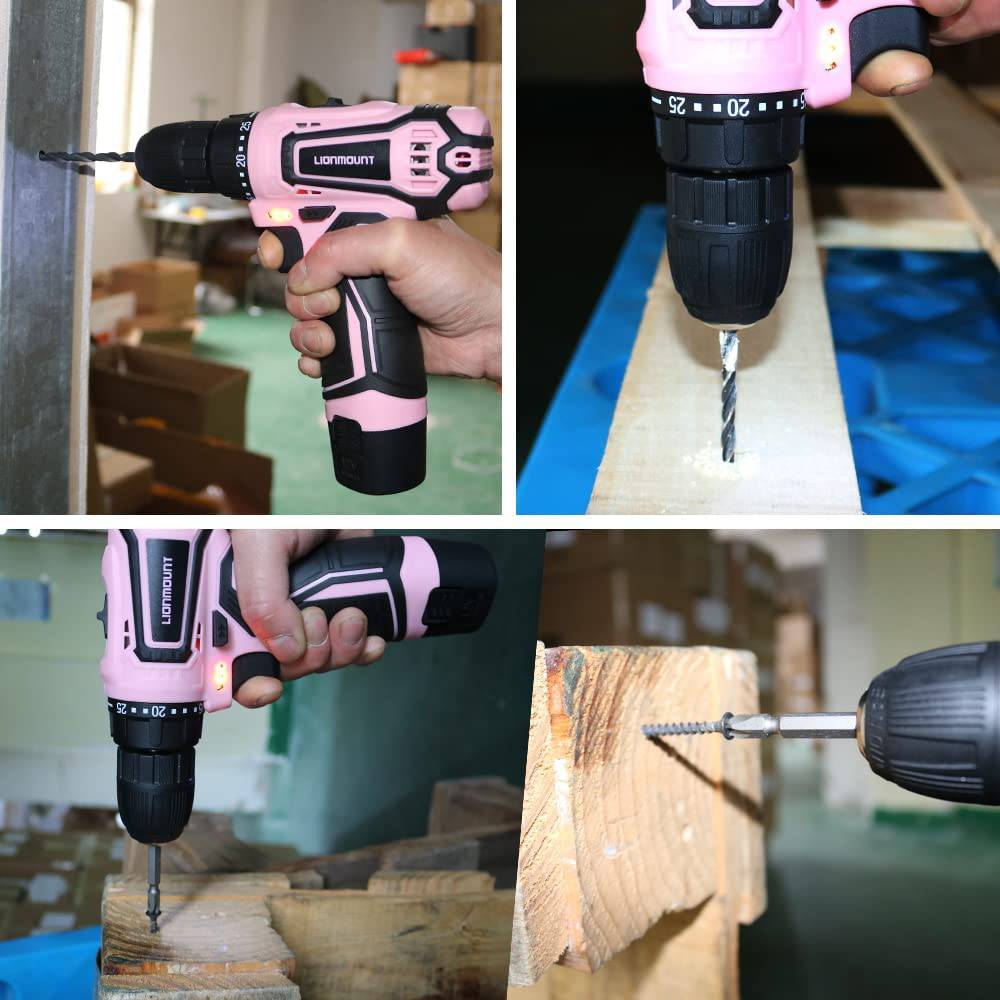 Kit de taladro inalámbrico, kit de taladro Lionmount de 12 V, kit de 21 unidades, par máximo de 40 Nm, taladro inalámbrico con cargador para mejoras del hogar y proyectos de bricolaje - DIGVICE MX