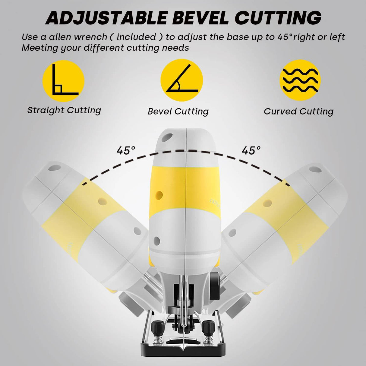Sierra de calar inalámbrica, herramienta de sierra de calar sin escobillas ENVENTOR de 20 V, con luz LED, 3000 SPM, 6 velocidades variables, 4 juegos orbitales, corte biselado ±45°, 6 cuchillas para madera, metal y plástico - DIGVICE MX