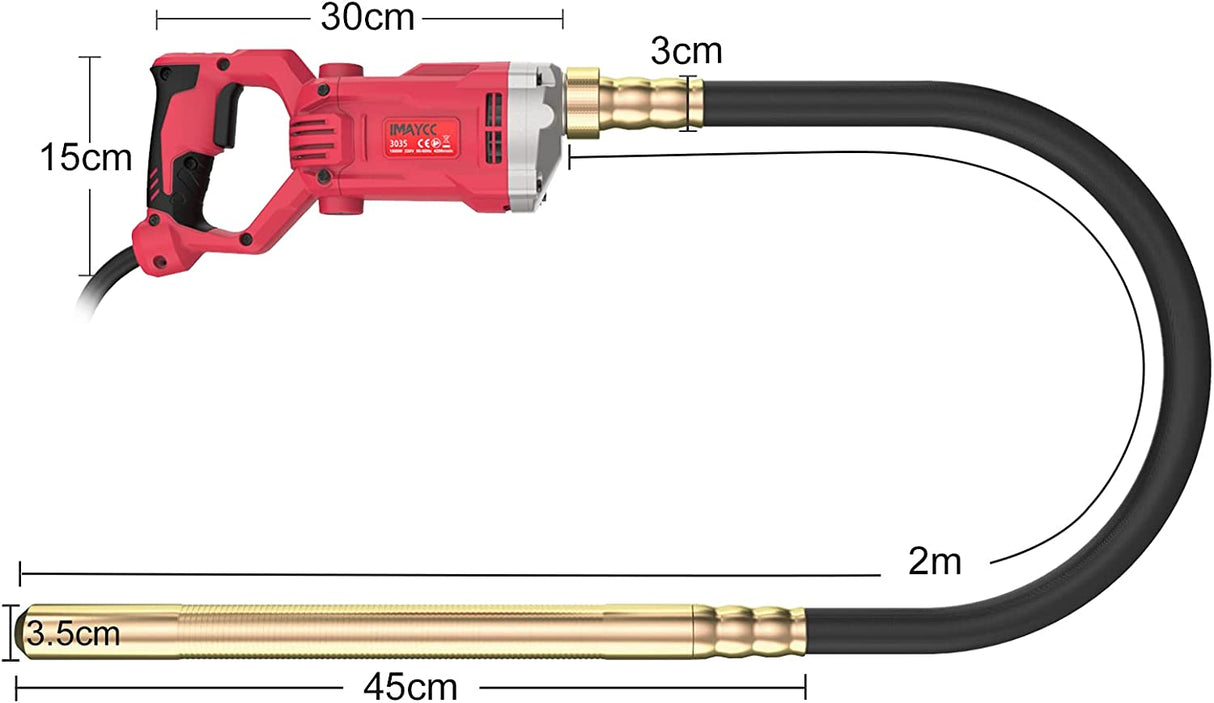 IMAYCC Vibrador de concreto, 1500W 110V Vibradores de concreto de potencia con herramientas de concreto de barra de eje de 6.6 FT / 2M, 14400 vibraciones por minuto Vibrador de concreto de mano Adecuado para varias construcciones de concreto - DIGVICE MX