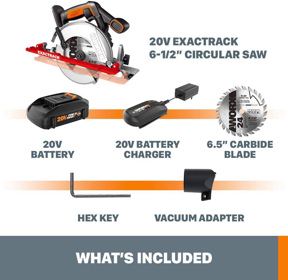 Worx WX530L.9 20V Power Share ExacTrack Sierra circular inalámbrica de 6.5" (solo herramienta) - DIGVICE MX