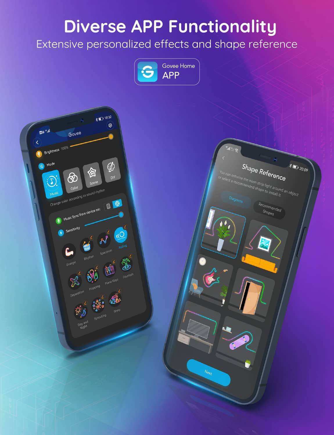 Govee Neon Rope Light, RGBIC Rope Lights con sincronización de música, diseño de bricolaje, funciona con Alexa, Google Assistant, 10 pies (no compatible con 5G WiFi) - DIGVICE MX