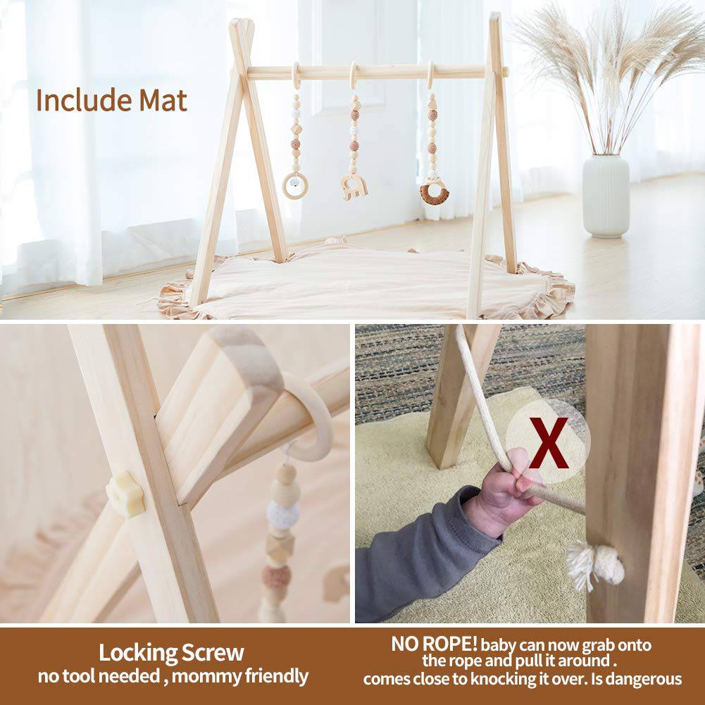 Gimnasio y tapetes de juego de madera para bebés, Razee Marco infantil Actividad Gimnasio Barra colgante para bebés y niños pequeños - DIGVICE MX