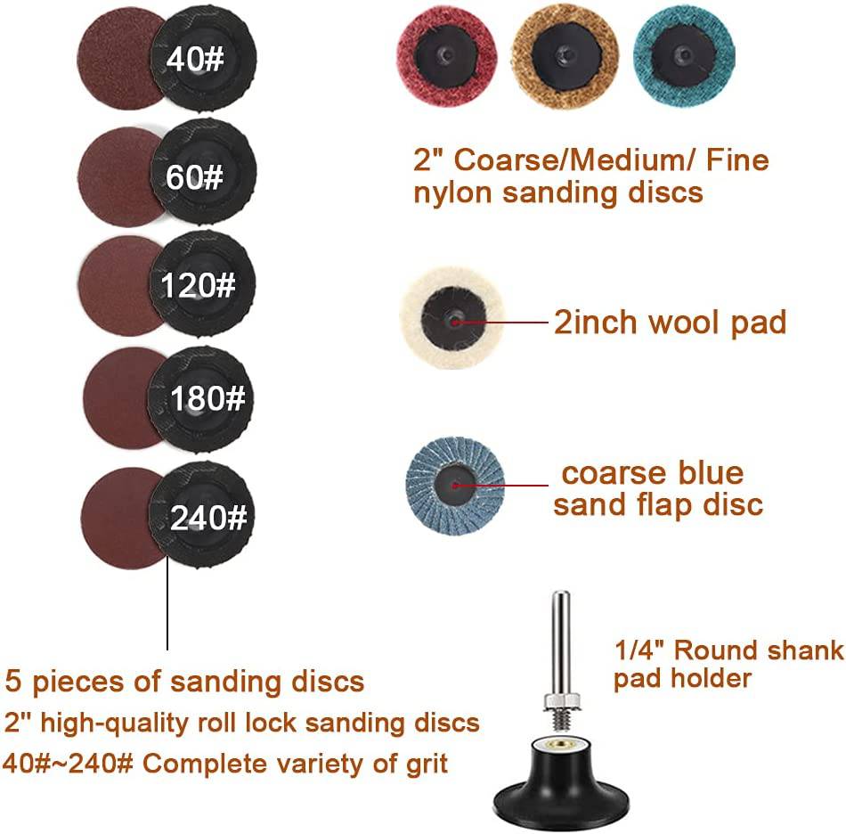 SI FANG Kit de 16 piezas de molinillo de aire, molinillo de ángulo recto con pinzas de 1/4" y 1/8" y 10 piezas de 2" de cambio rápido, juego de mezcla de discos de lijado de bloqueo de rollo, herramienta neumática de molienda de aire de 20.000 RPM (negro) - DIGVICE MX