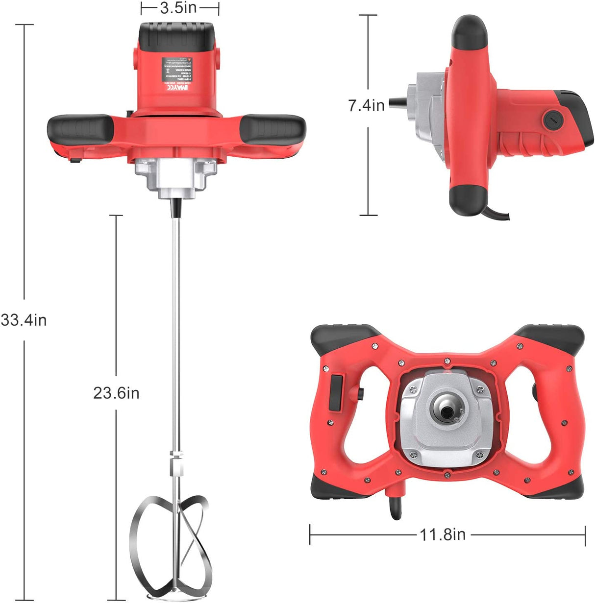 IMAYCC Mezcladores de concreto portátiles 2100W Ajustable 6 velocidades Mezclador de cemento de concreto eléctrico portátil Thinset Mortero Lechada Yeso Mezclador de pintura Herramienta de agitación AC 110V - DIGVICE MX