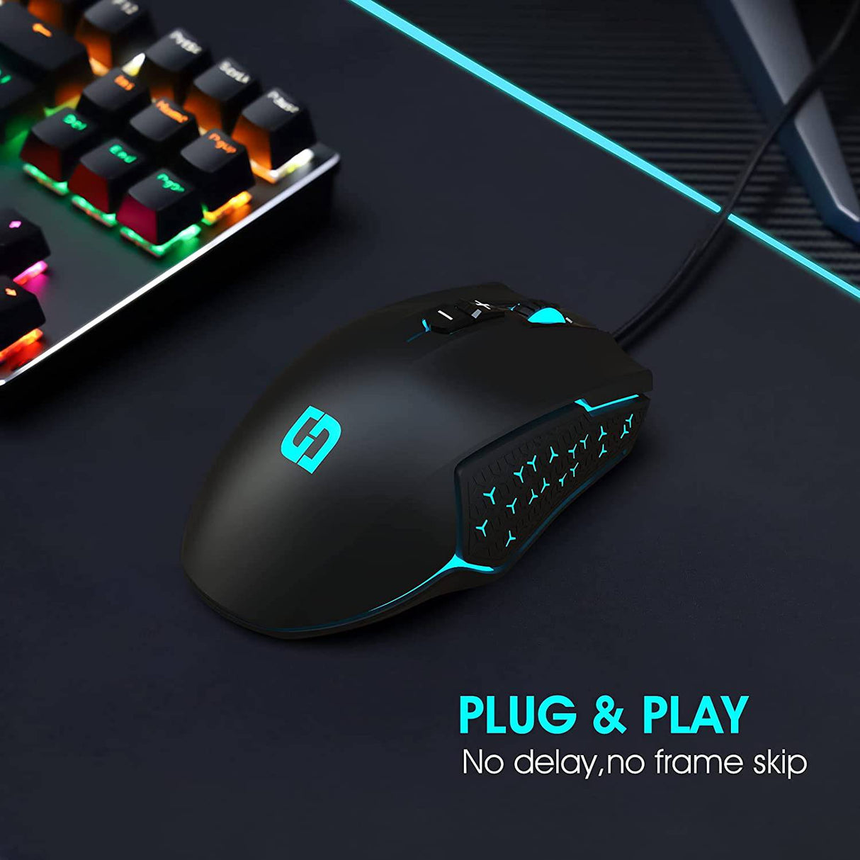 LeadsaiL Ratón para juegos con cable RGB PC Gaming Mouse, hasta 7200 DPI, 8 botones programables, retroiluminación de 6 colores, ratón óptico ergonómico con cable para computadora con botón de disparo para PC de escritorio Laptop Gamer & Work