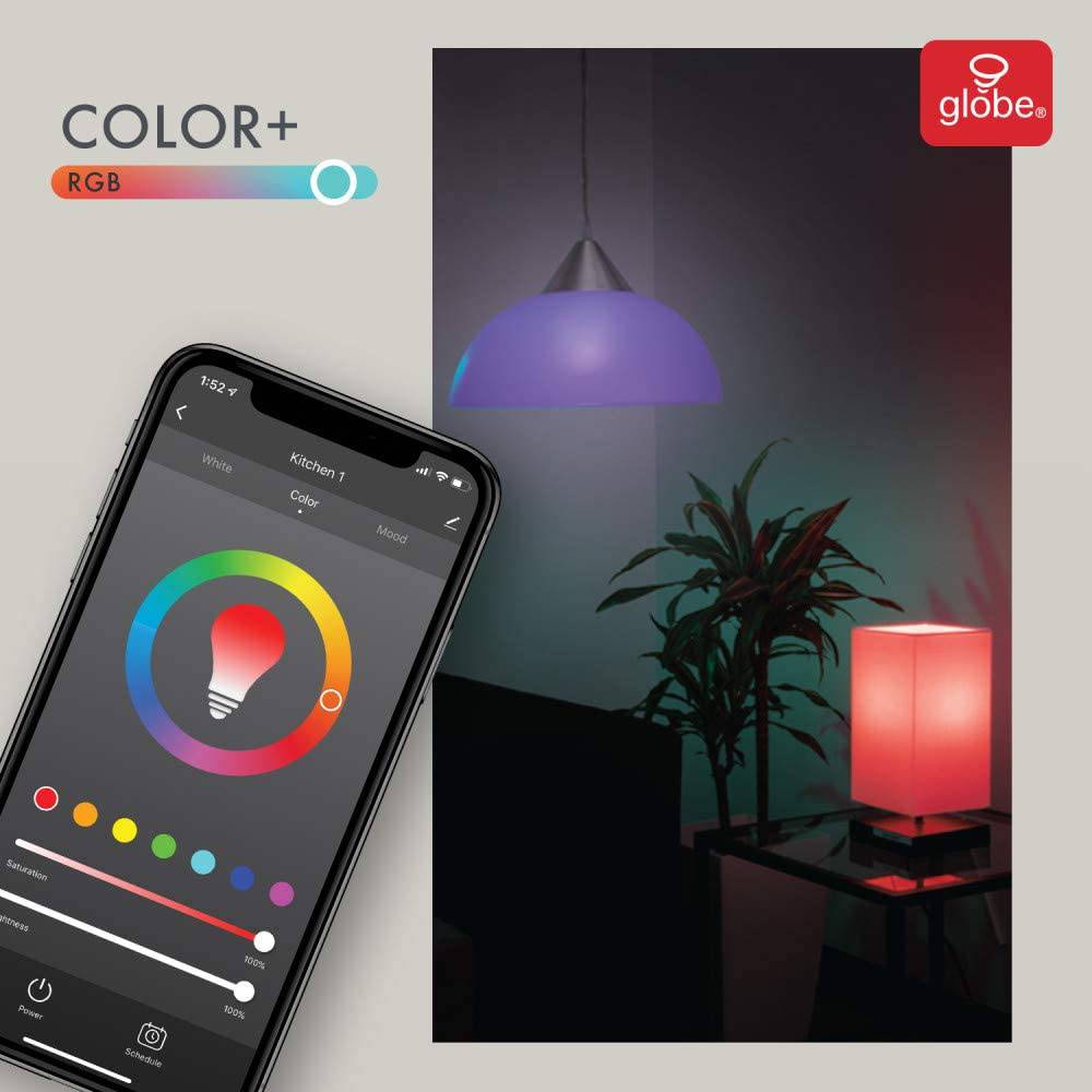 Globe Electric 34207 Wi-Fi Smart 10 W (equivalente a 60 W) multicolor cambiante RGB Tunable White Frosted LED foco de luz paquete de 2, no requiere concentrador, activado por voz, 2000 K - 5000 K, forma A19, base E26 - DIGVICE MX