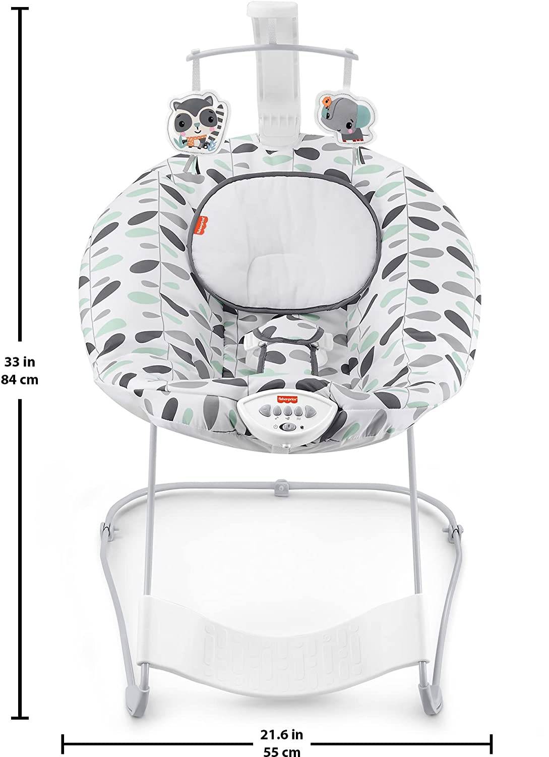 Fisher-Price See and Soothe Deluxe Bouncer Climbing Leaves, asiento de bebé relajante portátil con vibraciones y música - DIGVICE MX