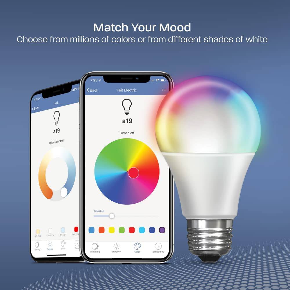 Feit - Bombillas eléctricas inteligentes con cambio de color RGB y blanco sintonizable, bombillas WiFi de 2,4 GHz, no necesita concentrador, funciona con Alexa y Google, regulable 60 W = LED 9 W, OM60/RGBW/CA/AG/3, paquete de 3 - DIGVICE MX