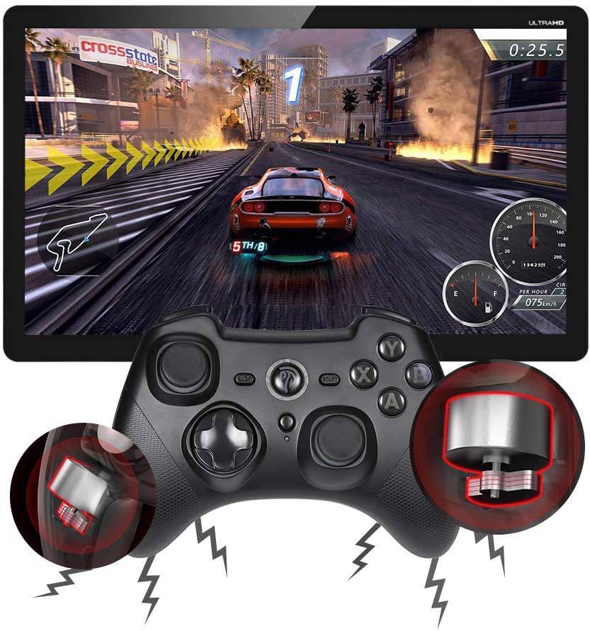 EasySMX - Controlador inalámbrico de joystick de juego, PC inalámbrico de 2.4G, doble vibración, 14 horas de reproducción para PC/Steam/PS3/TV Box/Nintendo Switch (negro)