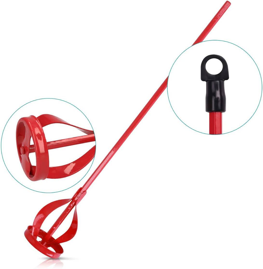 Navaris Mezclador de pintura para taladro - Paleta de mezcla de yeso y pintura resistente para taladros estándar - Herramienta mezcladora de pintura y enyesado (rojo) - DIGVICE MX