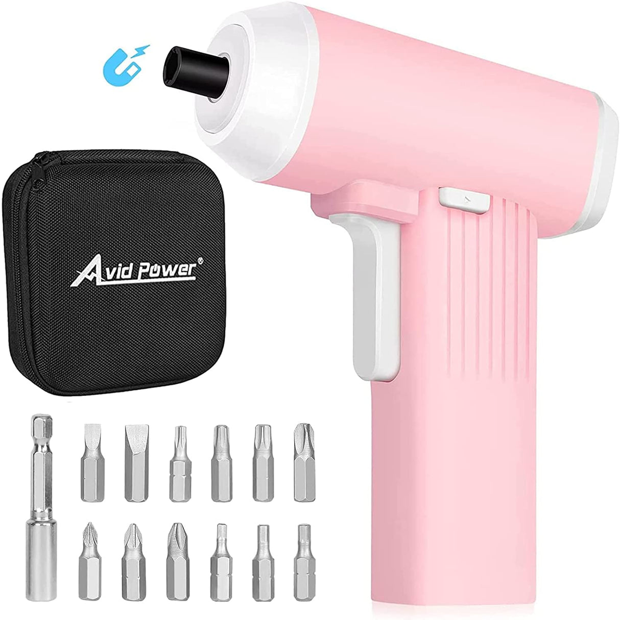 AVID POWER Juego de mini destornilladores eléctricos inalámbricos Kit de pistola de tornillo recargable de 4 V con bolsa de lona, 12 puntas y cable USB, luz LED (rosa) - DIGVICE MX