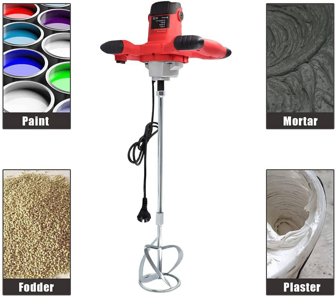 SIMFORT - Mezclador de cemento mezclador de pintura, mezclador de hormigón portátil de 2100 W para mezclar yeso de barro, ajuste de 6 velocidades, mezclador de mortero de mano de 110 V con guantes - DIGVICE MX