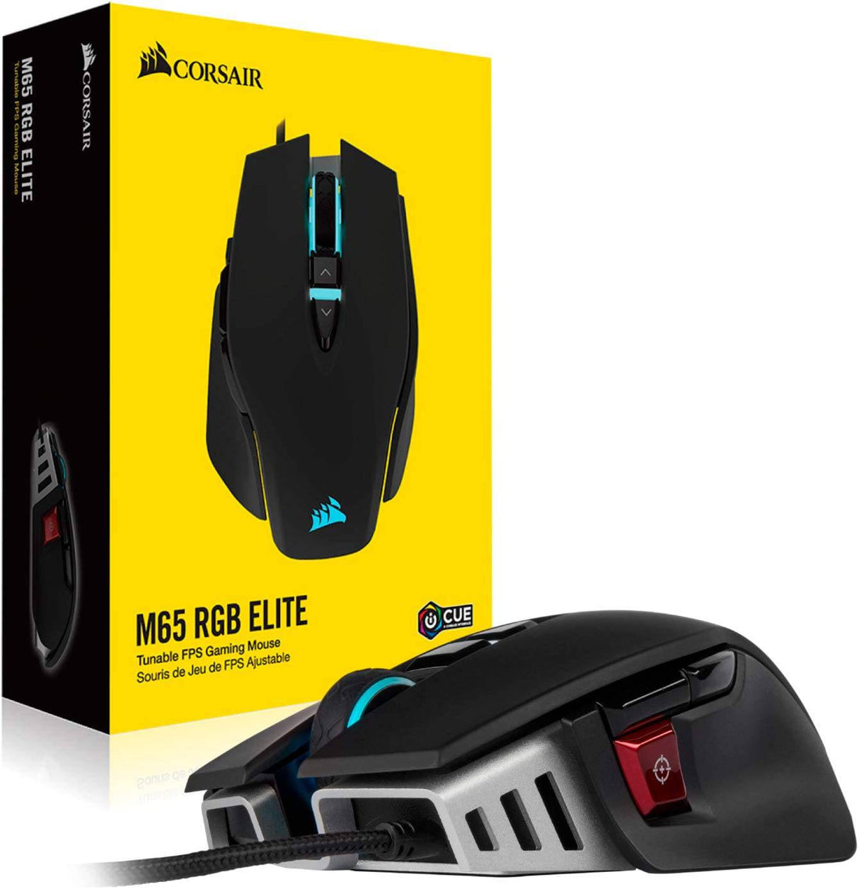 Corsair M65 RGB Elite - Ratón para juegos FPS y MOBA con cable - Peso y equilibrio ajustables - Marco de aluminio duradero - Sensor óptico de 18,000 DPI, negro