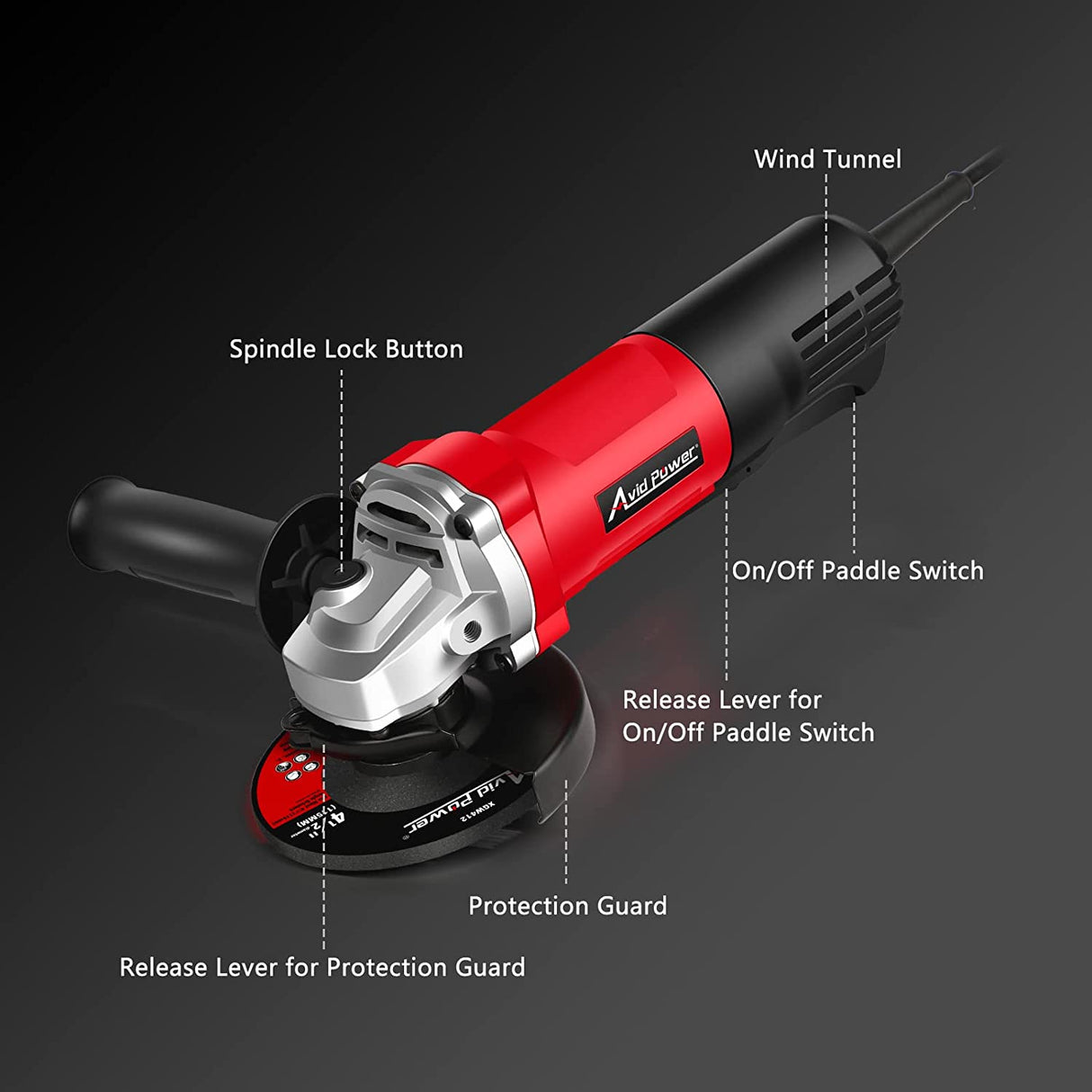 Amoladora angular AVID POWER con interruptor de paleta, amoladora de metal de 8 amperios con rueda de molienda de 4-1/2 pulgadas, herramienta de amoladora angular eléctrica de 12000 RPM con mango lateral ajustable - DIGVICE MX