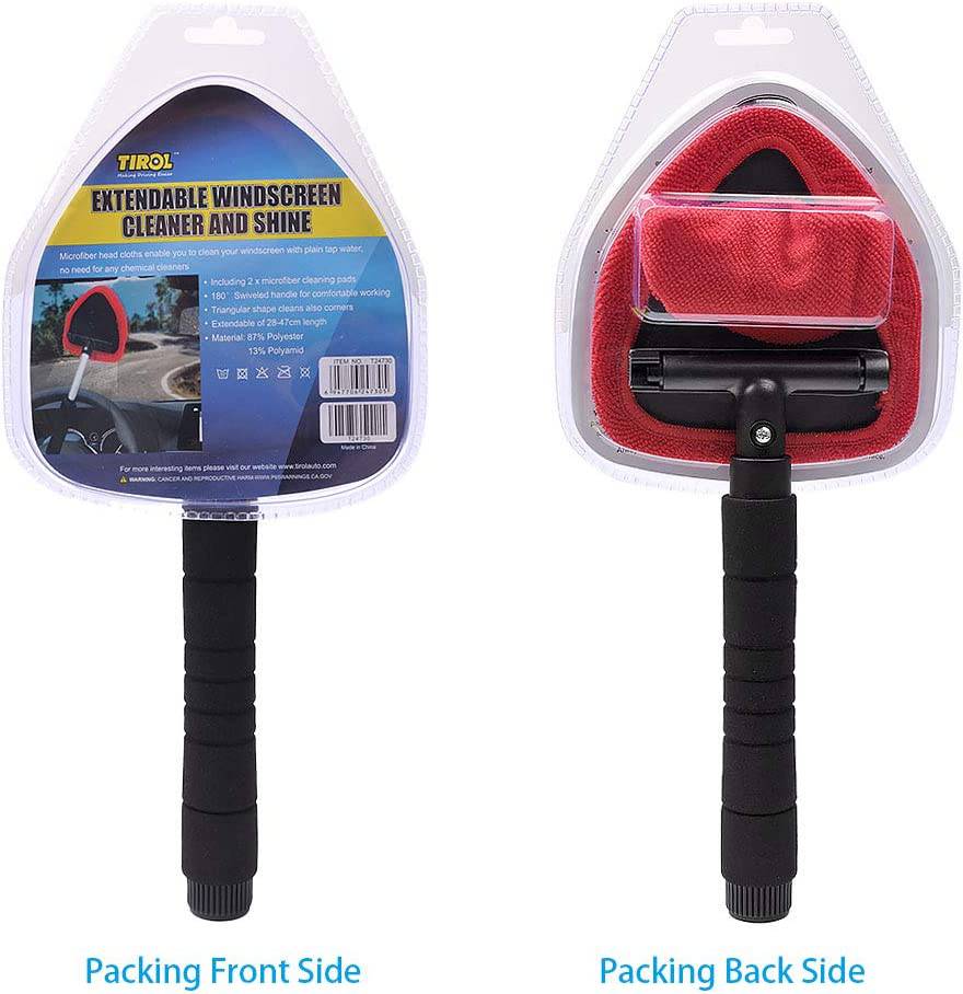 AutoEC Herramienta de limpieza de parabrisas de ventana, varita limpiadora de parabrisas de coche con mango extensible, limpiador de cristal exterior interior automático para uso en el hogar, oficina, capó de microfibra lavable y reutilizable (2 unidades)