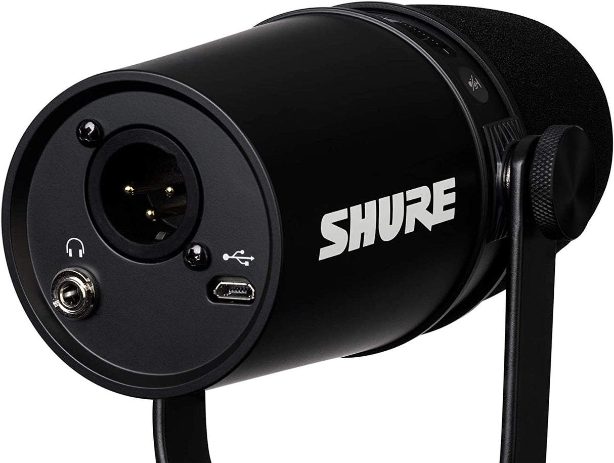 Shure MV7 Micrófono USB para podcasting, grabación, transmisión en vivo y juegos, salida de auriculares integrada, micrófono dinámico USB/XLR totalmente metálico, tecnología de aislamiento de voz, certificación TeamSpeak y Zoom, negro