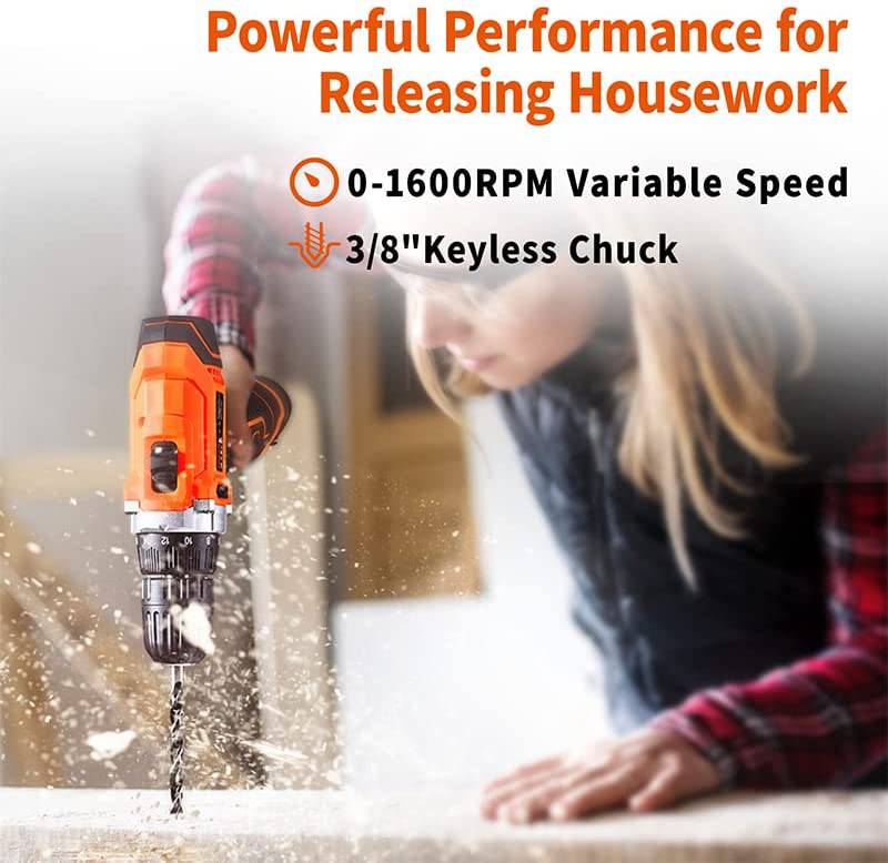 DINSHARE Juego de taladro inalámbrico de 12 V - Kit de taladro eléctrico con 28 piezas de destornillador de impacto/brocas, ajuste de par 18+1, 2 velocidades variables, ligero para el hogar, paredes de ladrillos de madera, perforación de metal, bricolaje - DIGVICE MX