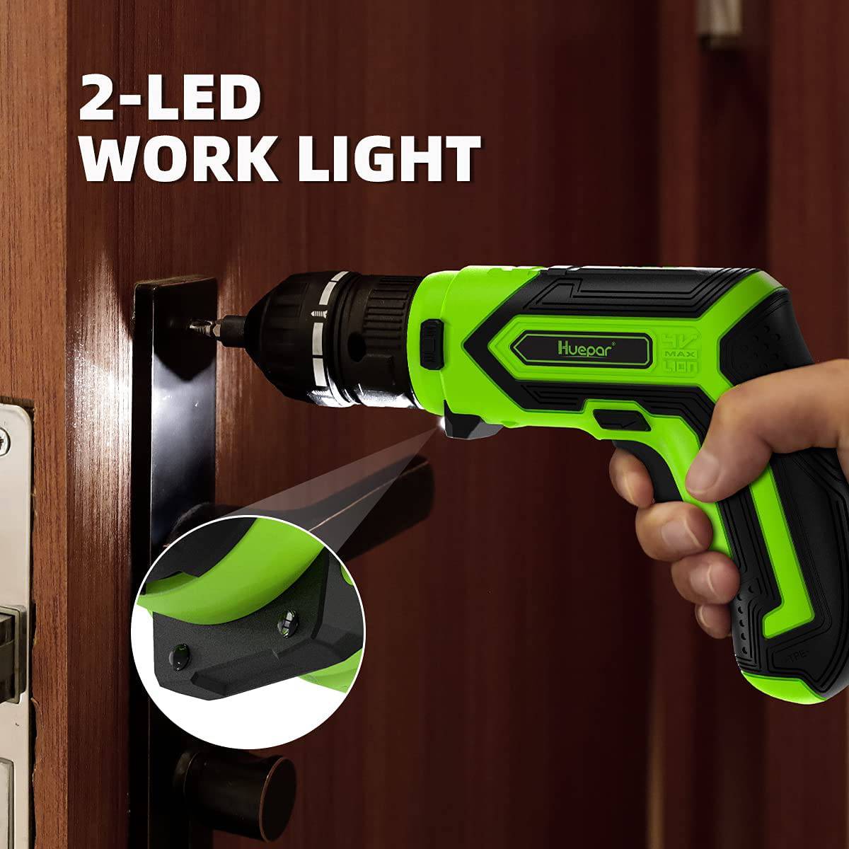 Huepar Destornillador inalámbrico 4V 1.5Ah Max 6Nm Kit de destornillador eléctrico Recargable Pistola de tornillo con 4 accesorios de repuesto-2 Luz LED, 9+1 Ajuste de par y Juego de 35 bits, Cable USB para el hogar DIY CS04 - DIGVICE MX