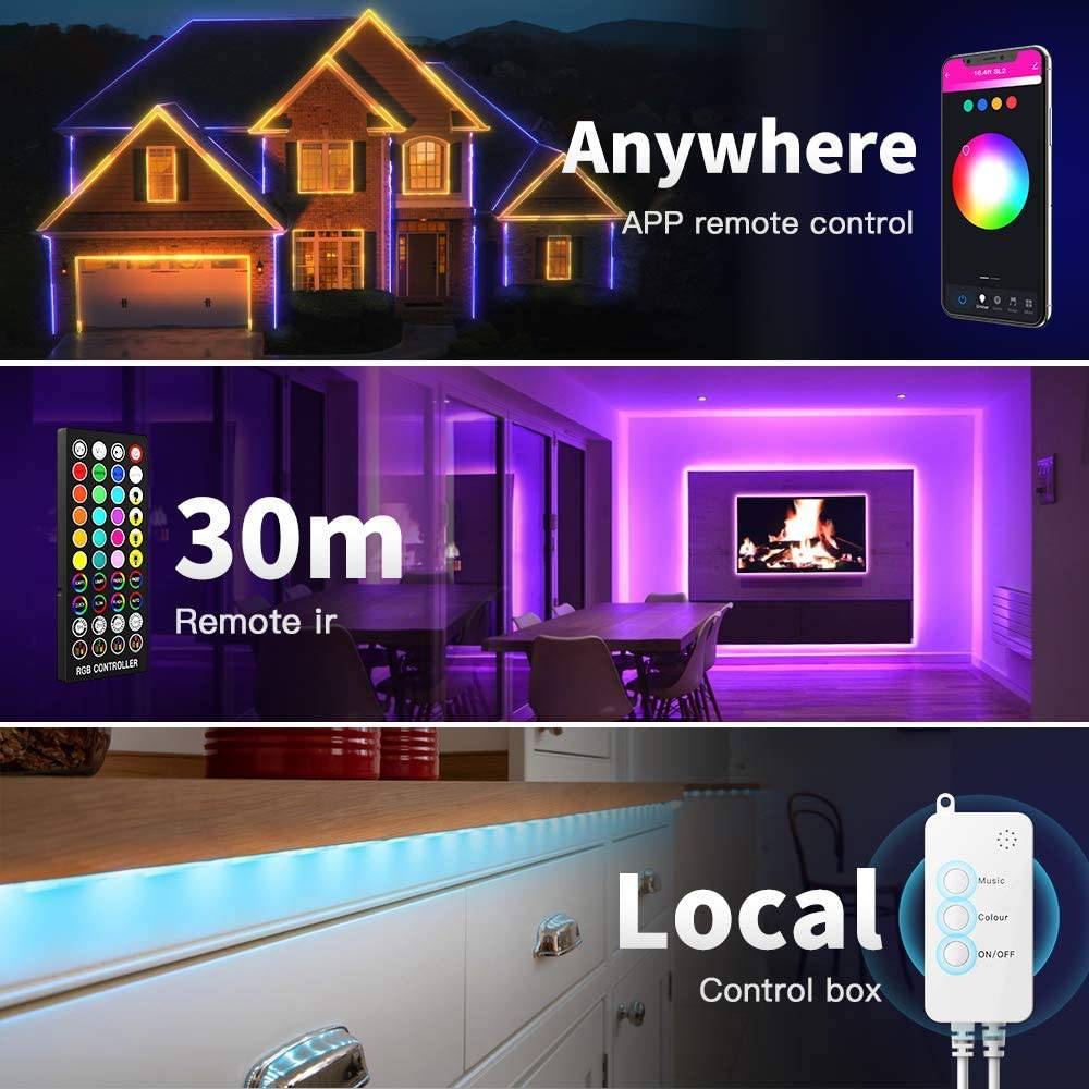 Popotan Tira de luces LED inteligentes de 50 pies - Las luces de cuerda funcionan con Alexa Google Home Aplicación de voz Control remoto Sincronización de música SMD5050 RGB Cambio de color Luz LED Sincronización de música - DIGVICE MX