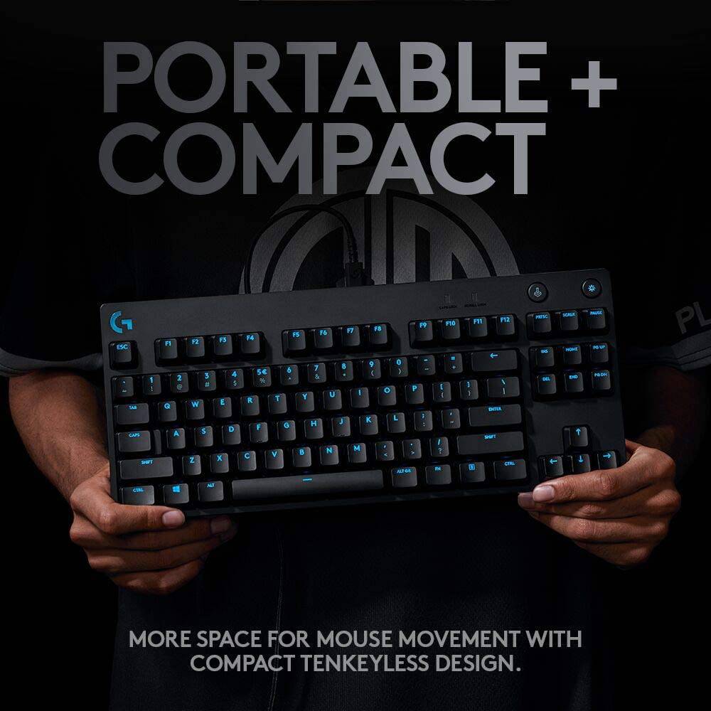 Logitech G PRO - Teclado mecánico para juegos, diseño ultraportátil sin llave, cable micro USB desmontable, teclas retroiluminadas RGB LIGHTSYNC de 16,8 millones de colores