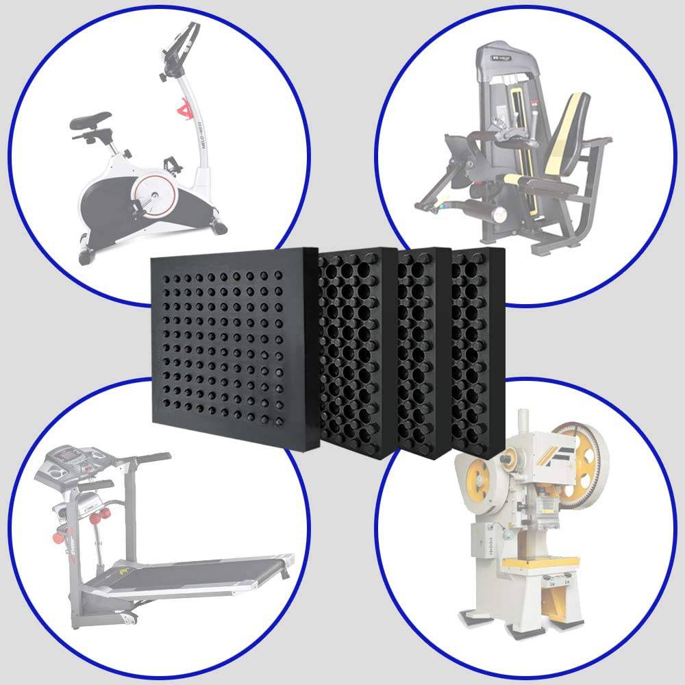 BXI - Alfombrilla para equipo de ejercicio, 4 x 4 x 0,8 pulgadas, paquete de 4 alfombrillas antideslizantes antivibración para cinta de correr, almohadilla de gel de silicona integrada de acero resistente