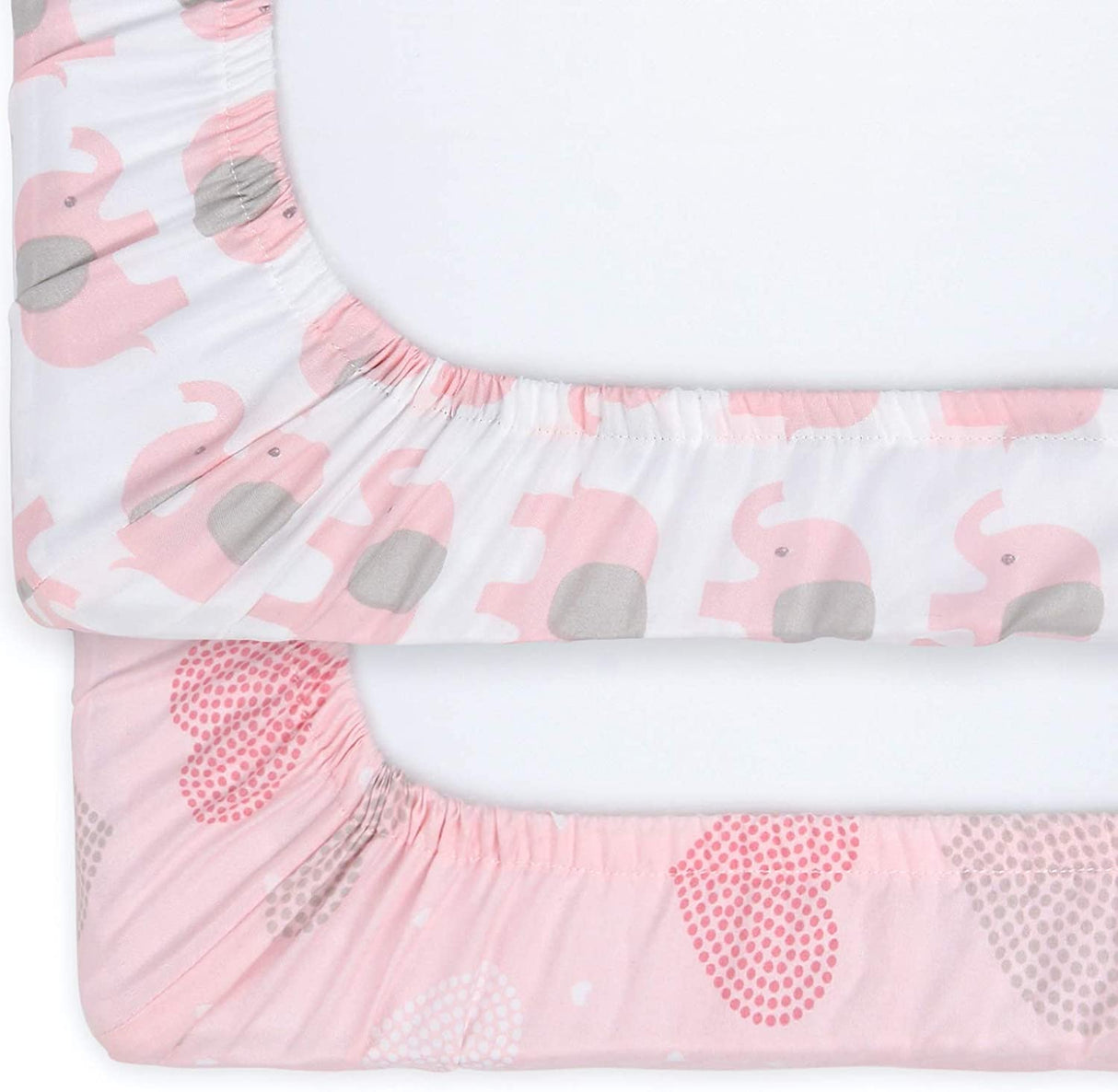 The Peanutshell Fitted Pack n Play, Playard, Mini sábanas para cuna para niñas | Juego de 2 paquetes | Elefantes rosas y corazones - DIGVICE MX
