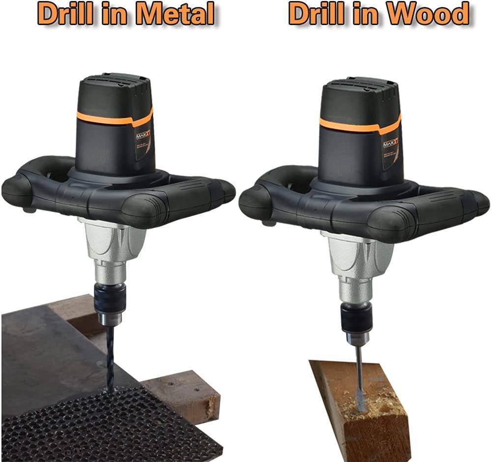 Mezclador de paleta única MAXXT 12A Mezclador de concreto/mortero, portabrocas con llave de 5/8 ", arranque suave, viene con paleta de mezcla en espiral grande de 100 mm - DIGVICE MX