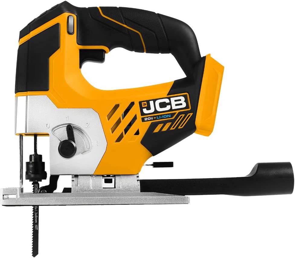JCB Tools - JCB 20V Herramienta eléctrica inalámbrica para sierra caladora con vástago en T - Sin batería - Para mejoras en el hogar, volutas, bordes curvos, formas difíciles - Con luz LED, soplador de polvo y accesorio para aspiradora - DIGVICE MX